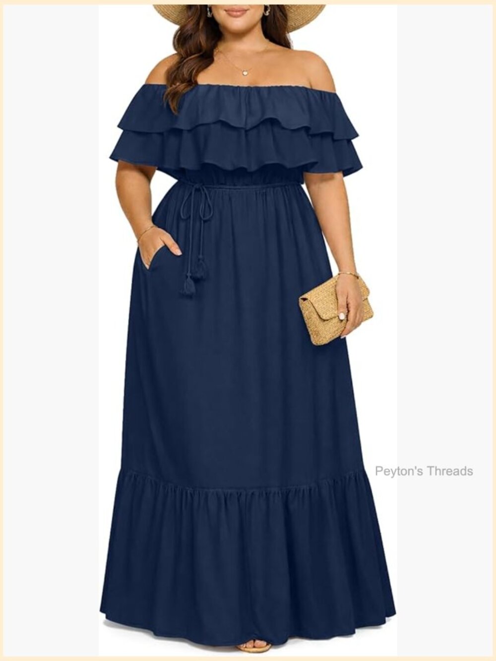 Plus Size Off Shoulder Maxi Dress with Pockets for Beach Wedding Casual